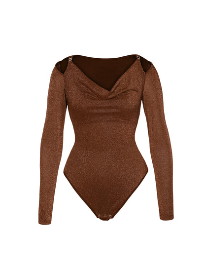 Body de tanga con mangas largas y brillo