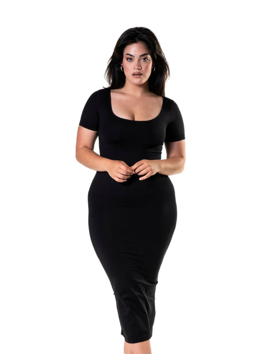 Body vestido con Shapewear Midi Slit de manga corta