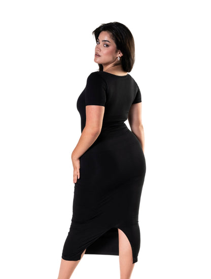 Body vestido con Shapewear Midi Slit de manga corta
