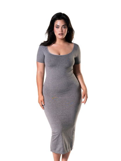 Body vestido con Shapewear Midi Slit de manga corta
